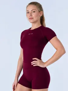 DFYNE Sculpt Contour Women’s Matching 2-Piece Active Workout Set, Longline Raglan Short Sleeve Crop Top, High Waist Butt Lift Contour Biker Shorts, Soft Lightweight Breathable 4-Way Stretch Sport Outfit for Gym Training Yoga Running Casual Daily Errands