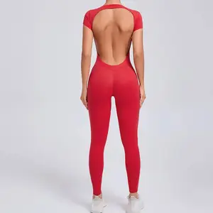 Sexy Long Sleeves One-piece Suit Female Jumpsuit Quick Dry Yoga Clothing Workout Bodysuits Backless Sports Rompers Women Gym