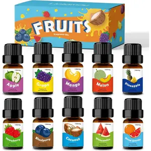 Fruity Fragrance Oil for Candle & Soap Making, Holamay Premium Fruit Essential Oils, 10 x 5ml - Coconut, Strawberry, Mango, Pineapple and More Diffuser Oil Scents, Summer Aromatherapy Oils Set