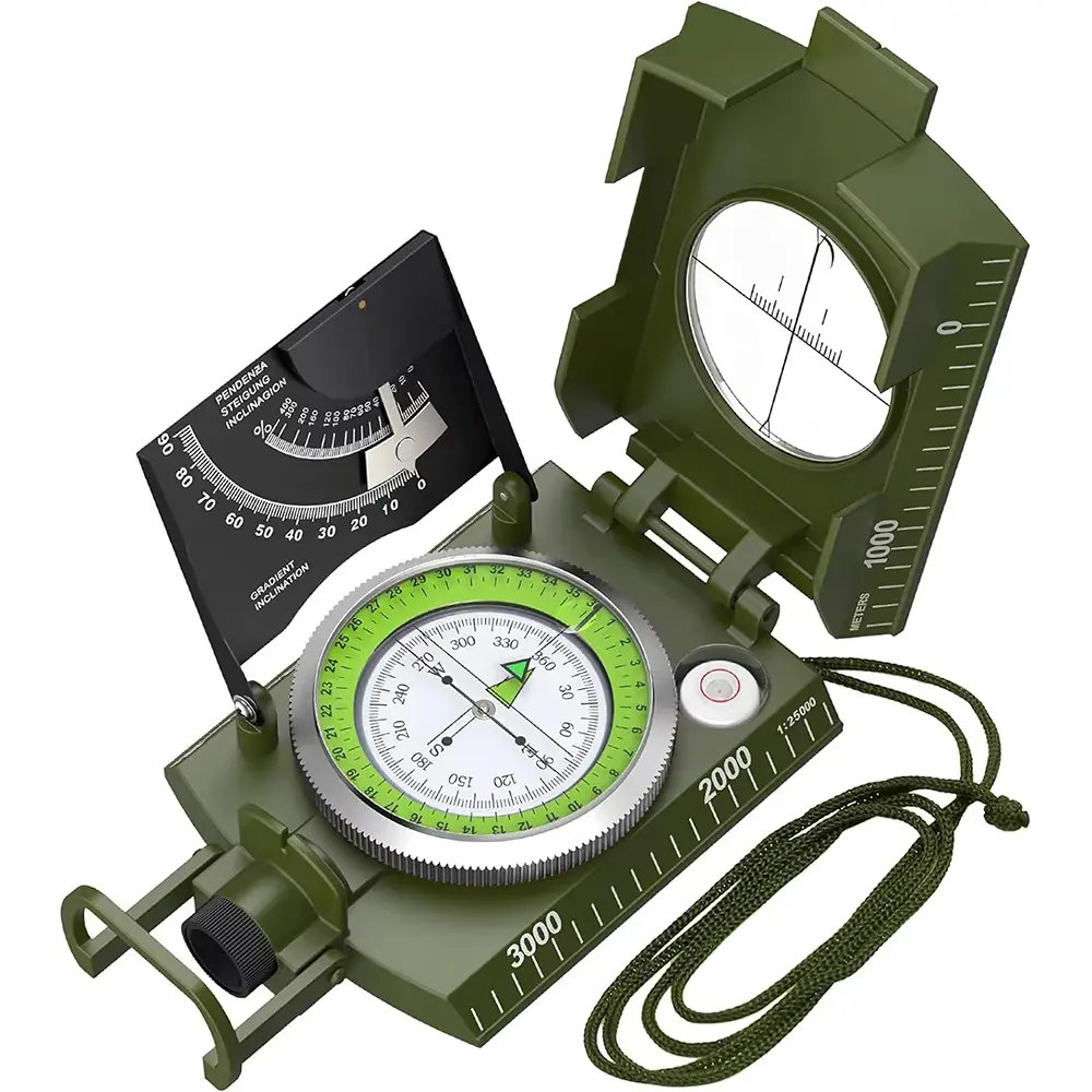 High Precision Metal Compass - Multifunctional, Waterproof, Fluorescent Outdoor Military Geological Compass for Camping & Hiking