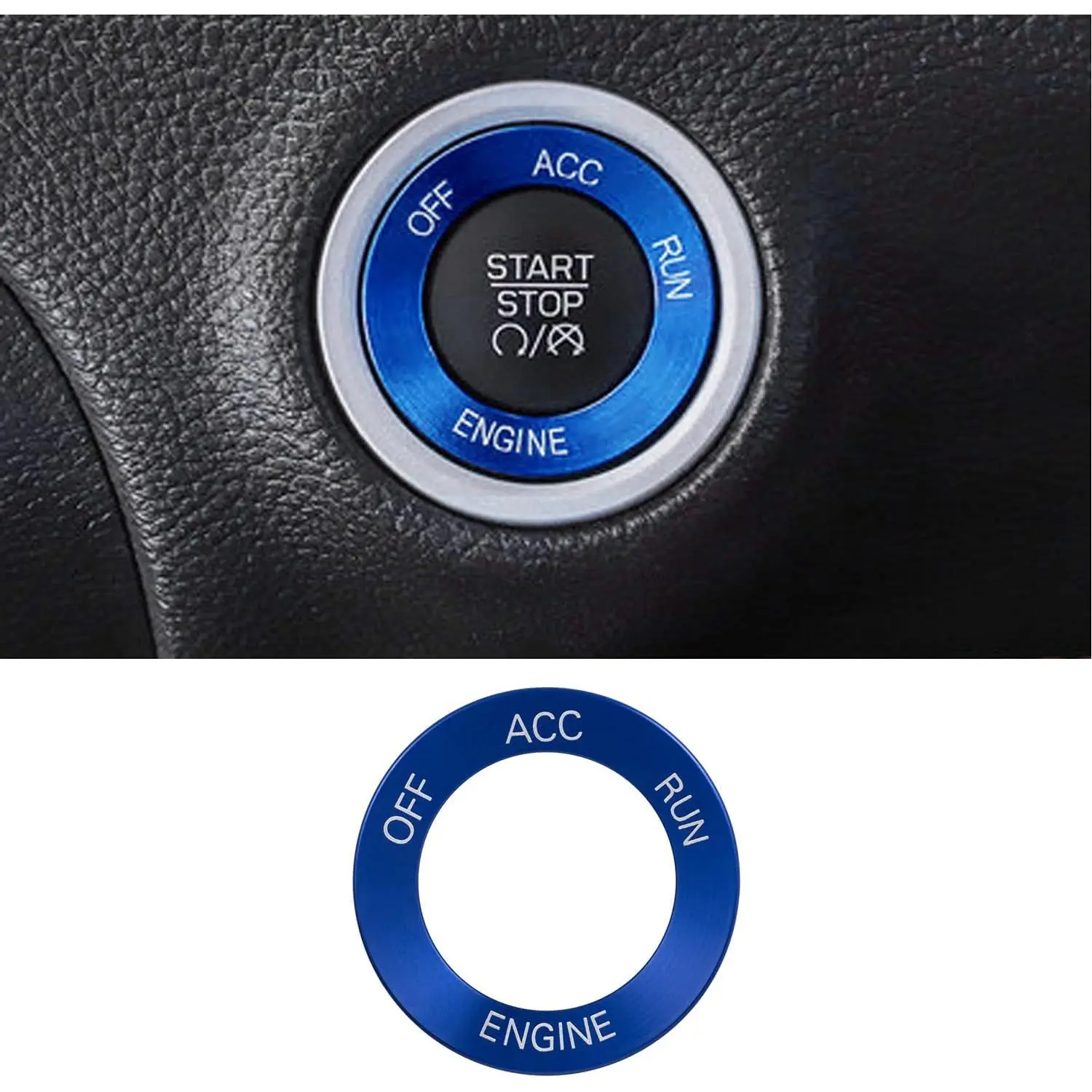 Blue Anodized Alloy Engine Start Button Trim - Easy Installation Interior Decoration for 2010-2020 Challenger/Charger/RAM, 2014 Durango (1 Count)