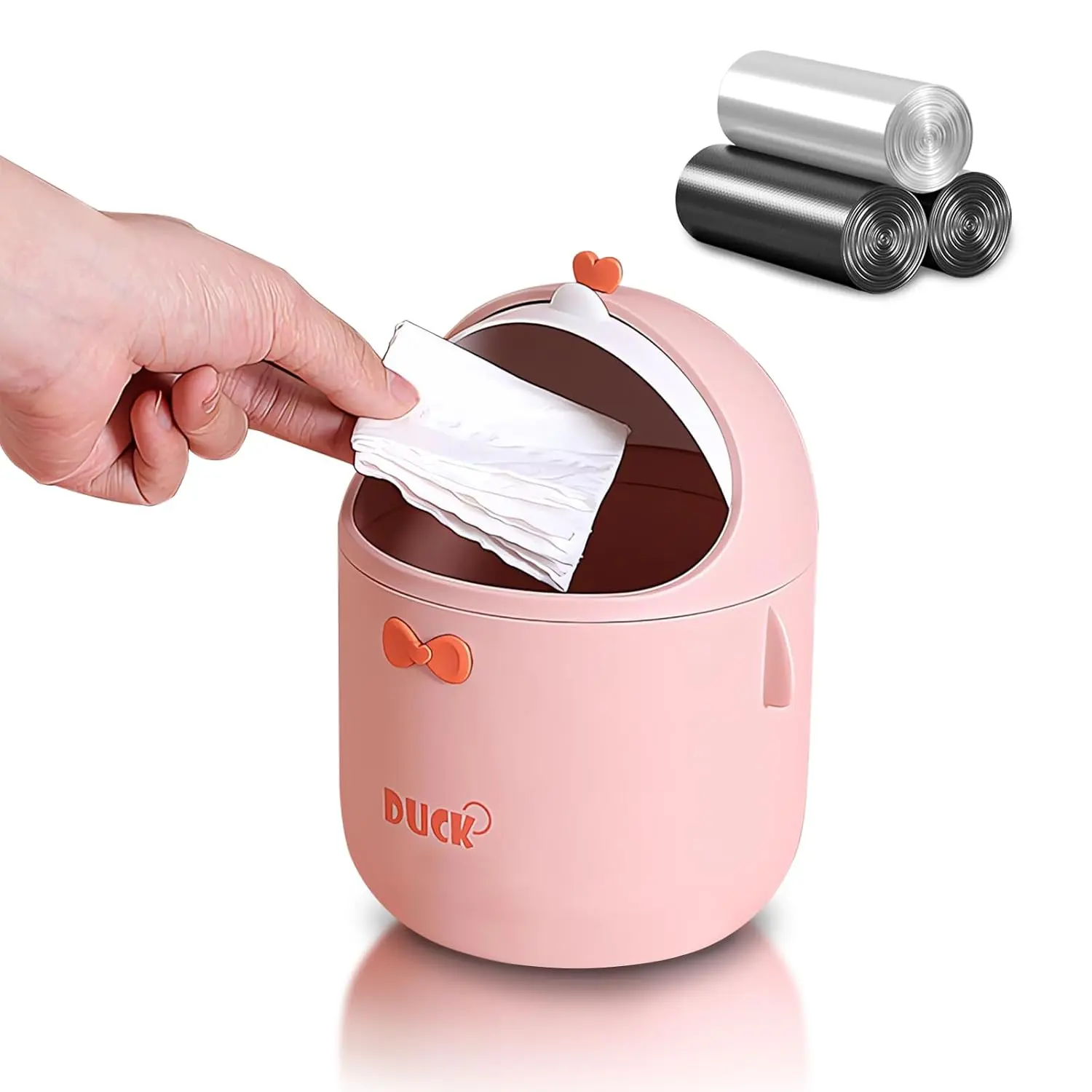 Blush Pink Vanity Plastic Trash Can Set - 12x12x20cm Durable Desktop Covered Bucket, 90 Trash Bags, Smooth Mini Countertop Organiser for Kitchen Home Cleaning, Casual Ideal Gift for Kids