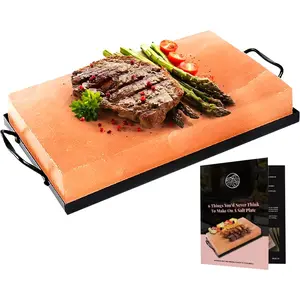 Himalayan Salt Block Cooking Plate 12x8x1.5 for Cooking, Grilling,  and Serving,  Grade Rock Salt Stone with Steel Tray & Recipe Pamphlet  Gifts for Men, Women, Chefs & Cooks