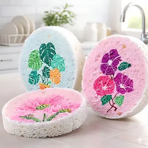Floral Flower Scrubber Pad, Eco-Friendly Cellulose Scratch-Free Sponges Scrubbers, High Absorbency Expandable Foam Cleaning Tool, 2026 Cute Home Care Supplies for Kitchen & Bathroom