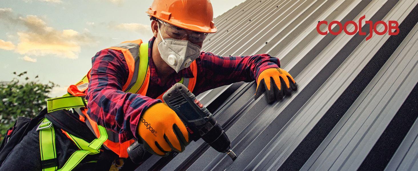 COOLJOB Safety Work Gloves with Grip Latex, Rubber Dipped Gloves