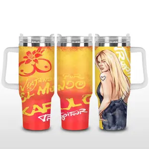 Karol G Tropitour Premium Stainless Steel Tumbler Cup, Latin Pop Concert Graphic Travel Mug, Bichota Inspired Insulated Cup With Handle, Gift For Karol G Fans, Tropical Tour Merch Tumbler Mug