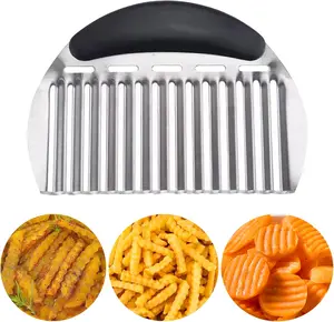 Large Crinkle Cutter French Fry Cutter, Large Crinkle Potato Slicer Wavy Chopper, Stainless Steel Wavy Slicer Crinkle Cutting Chopping Tools with Handle for Carrot Vegetable