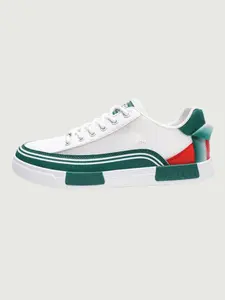 Men's White-Green-Red Mesh Breathable Low-Top Sneakers: Mesh Splicing + Anti-Slip Wear-Resistant, Daily Commute Casual Shoes, Sports Shoes