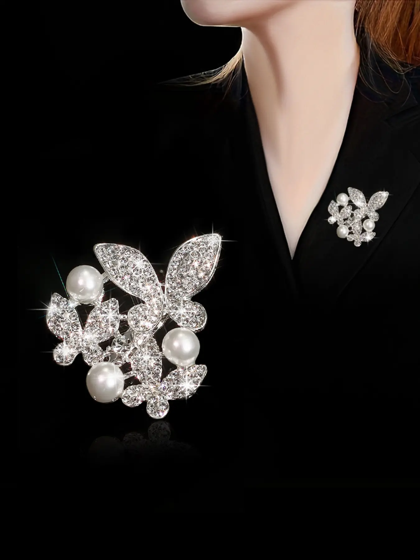 Luxury Design Opulent Sparkling Water Diamond Lapel Brooch Pin, Three Butterfly Motif Pendant Jewelry Accessory, Elegant Fashion Gift for Women, Versatile Accessory