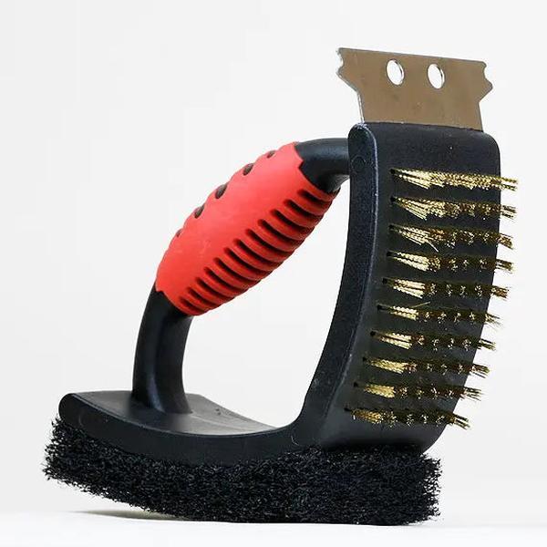 MagneCHEF 3 in 1 Grill Brush - Stainless Copper Wire Bristles with Scraper and Scouring Pad