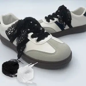 Women's Elegant Hollow Out Shoelaces Flat Wide Elastic Laces for Samba and Cloth Shoes