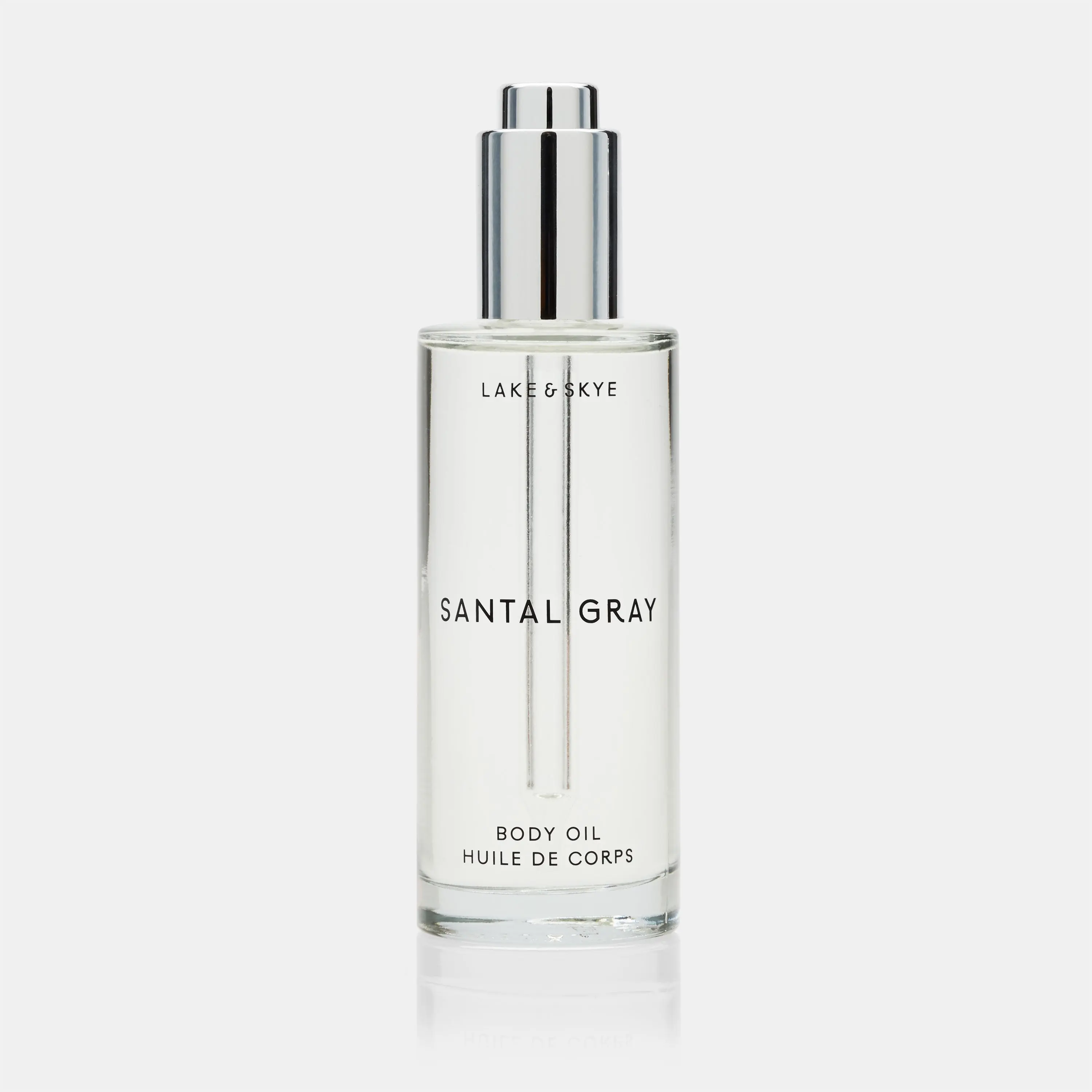 Lake & Skye Santal Gray Hydrating Woody Lightweight Body Oil - Sandalwood, Violet Leaf, Musk Scented, Absorb Easily, 3.4 fl oz / 100 ml