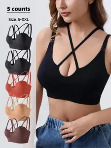 Maternity's  Solid Color Criss Cross Nursing Bra, Adjustable Strap   Removable Pad  Wireless Bra, Maternity Underwear for Pregnancy & Postpartum