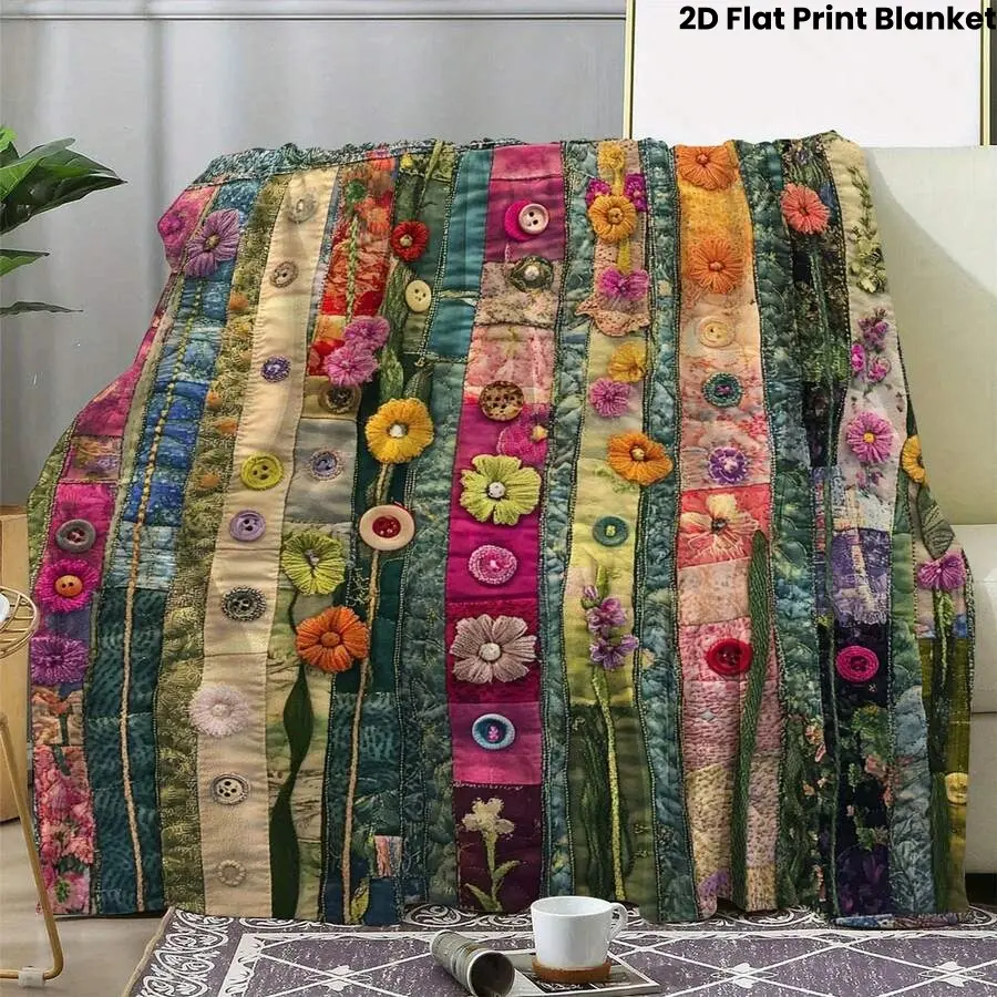【Blanket】Vertical Strip Flower Button 2D Flat Print Flannel Fleeced Blanket Cozy Throw Blanket Premium Lightweight Blanket Throw Season Cozy Warm Nap Multifunctional Blanket, Boho Floral & Cottage Versatile Gift