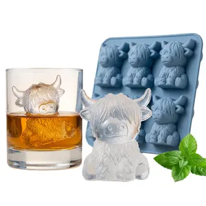 Mini Highland Cow Ice Cube Mold, 3D Cute Cattle Silicone Ice Cube Trays for Whiskey Cocktails Beer Coffee & Drinks Party, Reusable Animal Dessert Mold, Easter Gifts for Friends & Cow Lovers