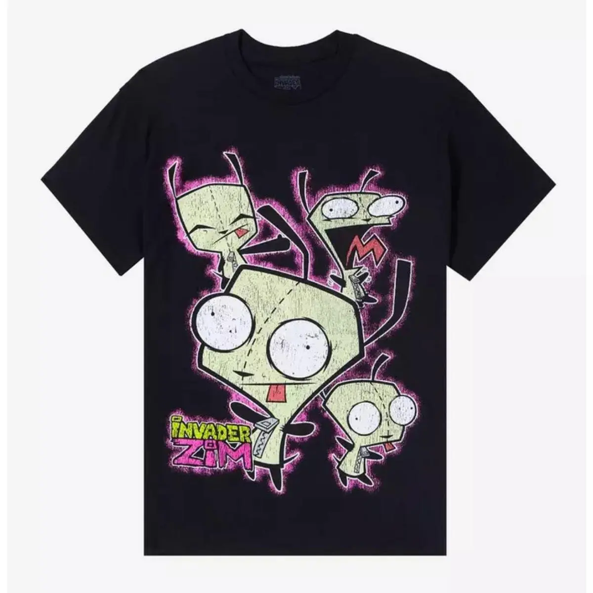 Unisex Graphic Tee - Invader Zim GIR Cartoon Collage Print, Men's Distressed 100% Cotton Shortsleeve Streetwear Shirt