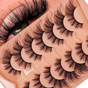 Cat Eye False Eyelashes for Summer Makeup, 7 Pairs Wispy Cluster Lashes, Lightweight Natural Eyelashes, Natural Look Curl Eye Makeup Strip Lashes for Women & Girls Eye Extensions, Gift