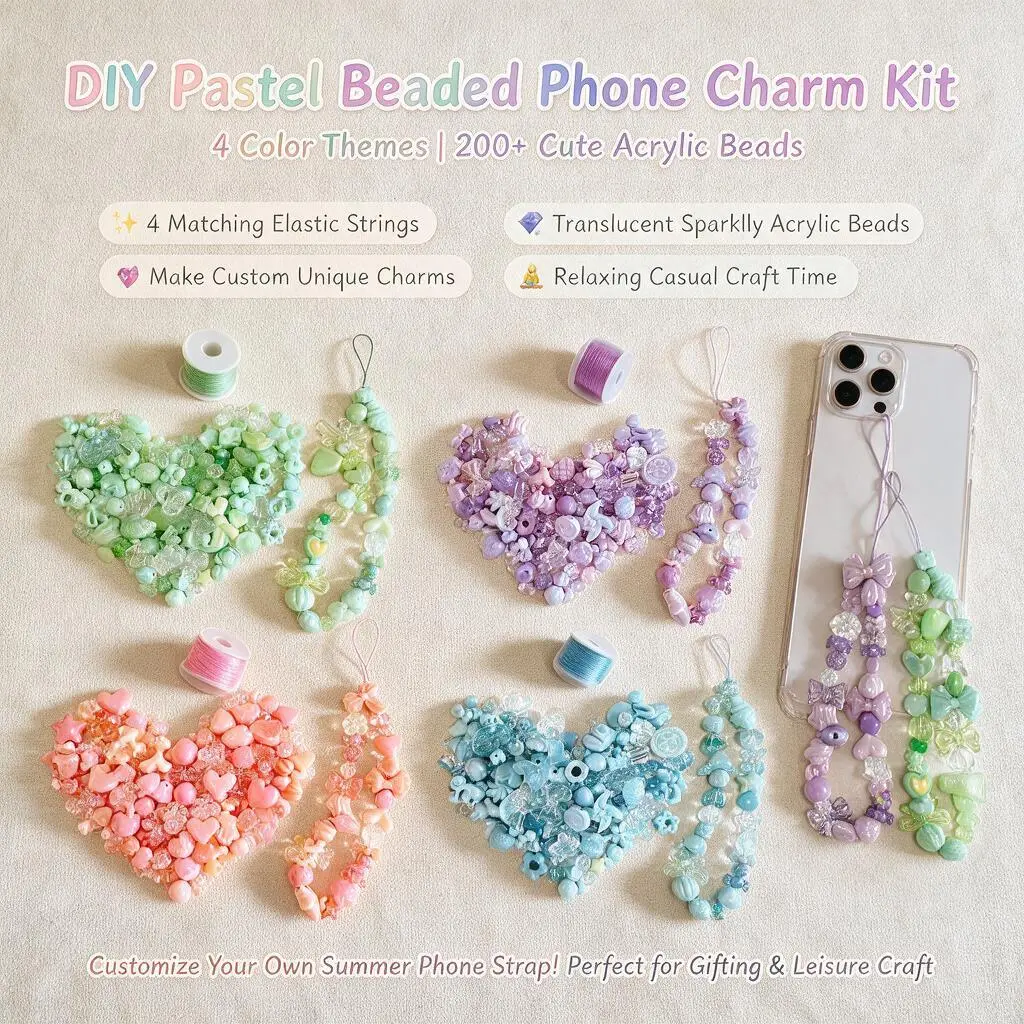 Pastel Macaron Acrylic Mixed Shape Beads Jewelry DIY Kit - Assortment Beading Kits for Charms Making, Cute Kawaii Mixed Shapes Supplies, Teen Girls’ Creative Handmade Craft Gift