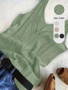 Women's Elegant V-Neck Knitted Vest Top, Sleeveless Casual Summer Blouse, Breathable Hollow Out Design, Slimming Commuter Wear