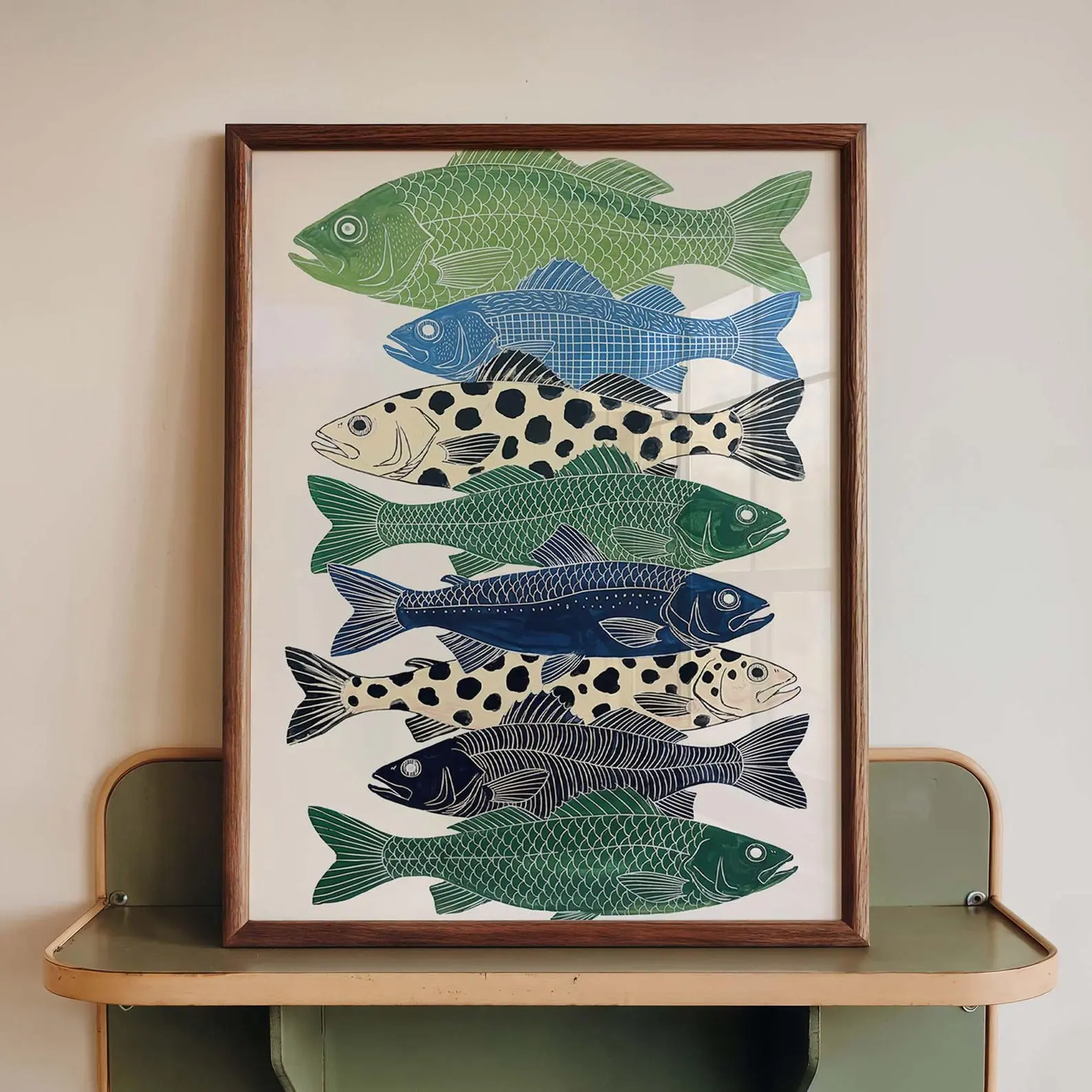 Stacked Fish Wall Art Print, Coastal Nautical Marine Life Illustration