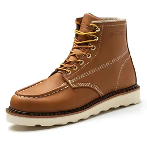 6" Men's Work Boot - Orange (ACD502) EVA Comfortable Sole Durable Genuine Leather Outdoor Footwear Midcut Hiking Boot
