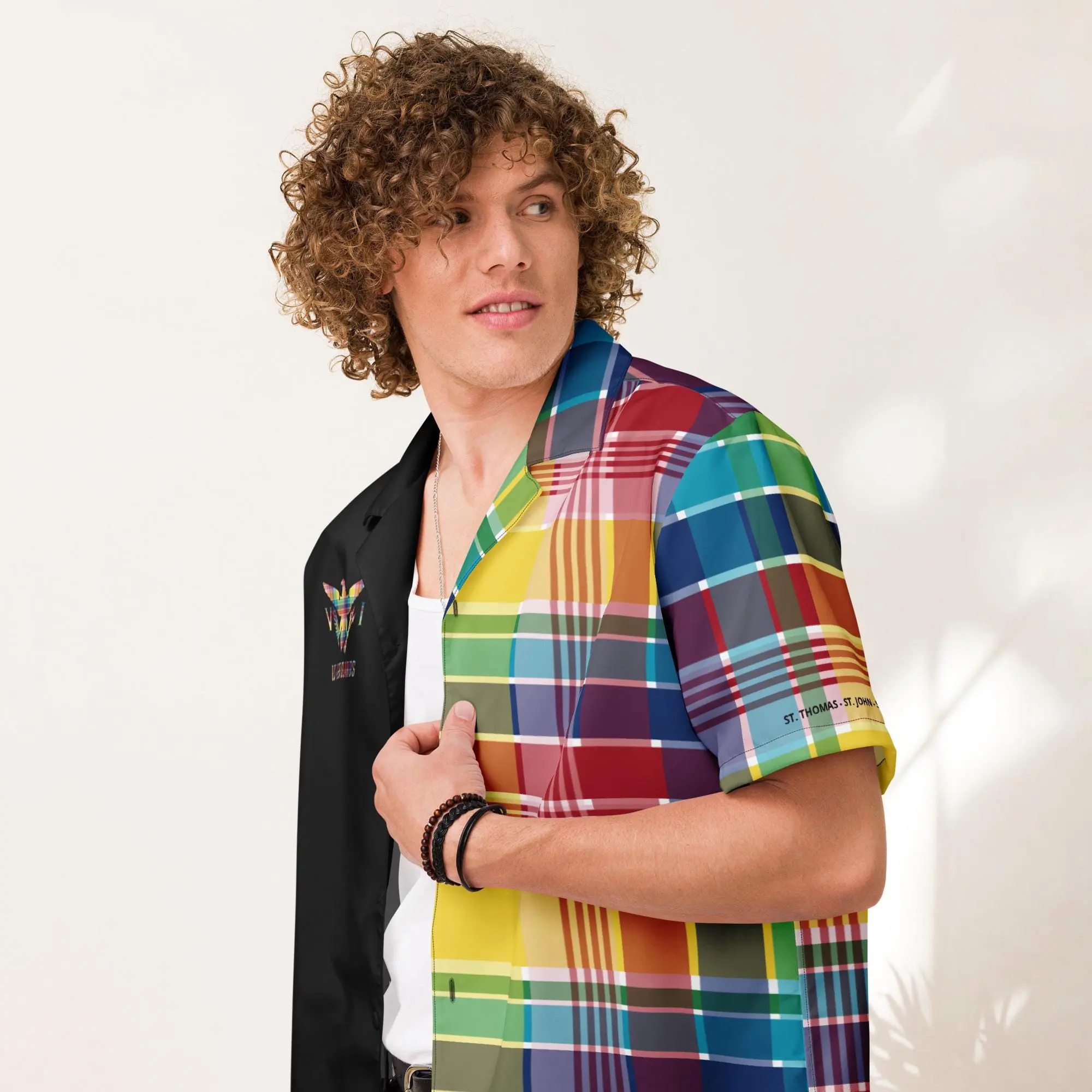 Virgin Islands Madras & Black Fusion Button-Up | 340 Heritage Shirt | Caribbean Festival Top