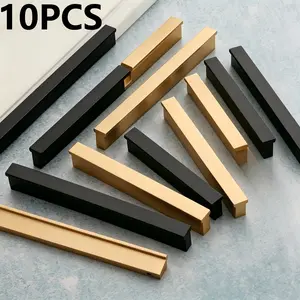 10 Pcs black/gold Zinc Alloy Handles, Modern Minimalist Design, Durable Anti-Corrosion Grip, Kitchen Cabinet, Bathroom, Furniture, Door Handles