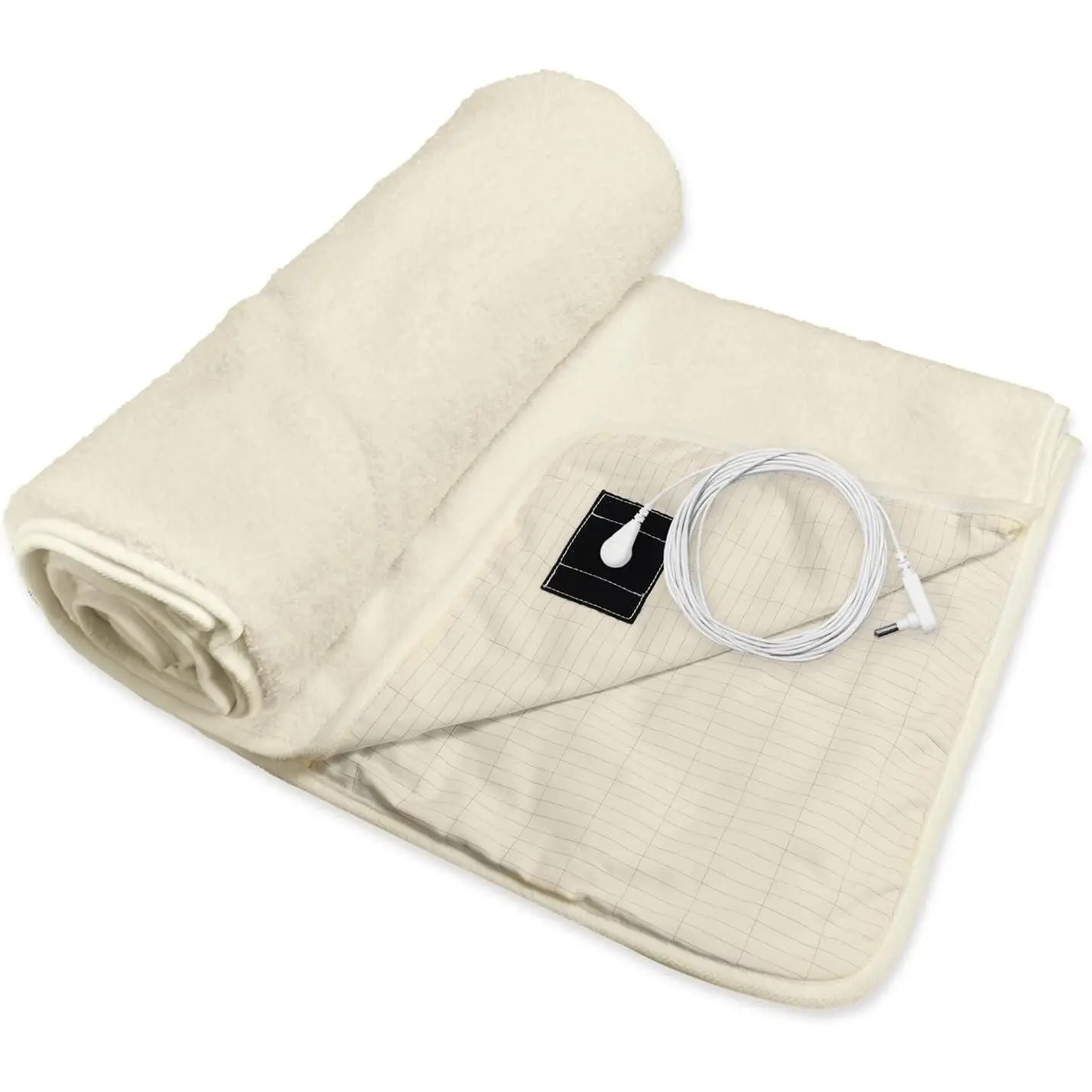Grounding Blanket,Grounding Blanket Throw,Improve Sleep Energy.Earth Connected Throw Blanket with  Fiber,Grounding Blanket for Bed.Grounding Cord Included(50x60 Inch,Beige)