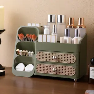 Antique cosmetic storage box home dresser large capacity lipstick skin care products rack.