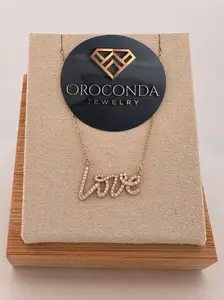 Oroconda Jewelry 14k Gold Love Necklace with White Zirconias Elegant Statement Piece for Valentine’s Day Gift 16”-18”