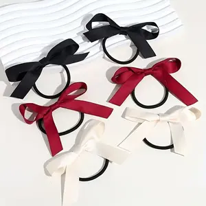 5pcs Women's Red & Burgundy Bow Hair Ties - Vintage Minimalist Elegant Hair Elastics with Bowknot, Suitable for Christmas, Valentine's Day, Ballet, Wedding, Party, Daily Wear - Red/Burgundy Hair Accessories