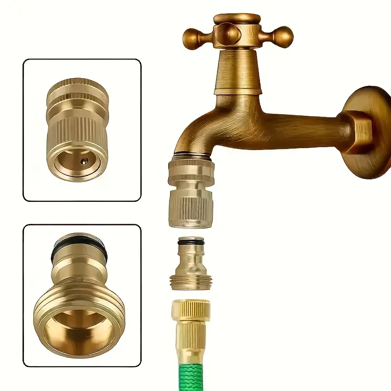 Brass Garden Hose Quick Connect Set, 2 Counts/set Garden Hose Connector Adapter, Gardening Tool Accessories, Water Hose Connector Adapter for Outdoor Lawn and Gardening Use, Garden Watering, Garden Equipment & Dealsforyoudays