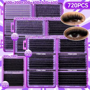 720/684/648/320 Pcs Dense Individual Lash Clusters. 100D-150D 6-in-1 Styles, 8-16mm Mixed Lengths. Wispy Natural, Lightweight & Soft. Beginner-Friendly. For Daily, Outdoor, Dates, Festival Occasions; Perfect as Xmas Gift.