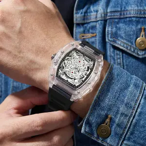 ANTHONY Men's Luxury Transparent Waterproof Barrel-Shaped Skeleton Quartz Watch with Calendar Display & Luminous Markers Water Resistant Wristwatch for Daily Party & Outdoor Use Great Birthday Gift Idea with Tin Box Included