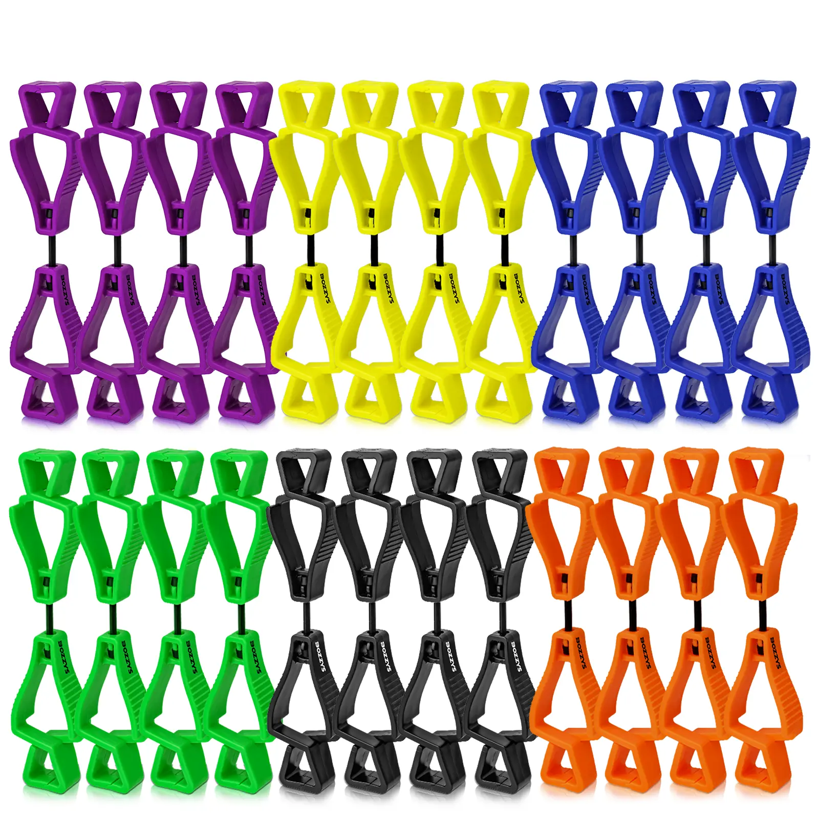 BOZZYS Work Glove Clips 24 Pack Bulk, Z-Shaped 360° Rotating Glove Holders for Tool Belts, Hard Hats, Construction & Industrial Work