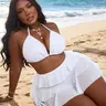 Women's Plus Size New Halter Tie Triangle Cup Mesh Bikini Set, Perfect for Beach, Pool, and Sea, European and American Style, Halter Bikini Sets, Halter Bikinis Set