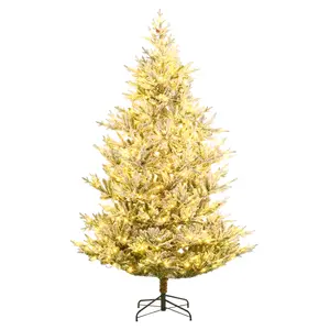 COSTWAY - 6/7/8 Feet Pre-Lit Artificial Christmas Tree Hinged Snow Flocked Xmas Tree-8 Feet