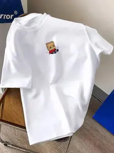 Cartoon Square Person Print Loose T-Shirt, Casual Fitted Crop Top, Daily Wear, Stylish and Unique Design, Versatile Clothing Item