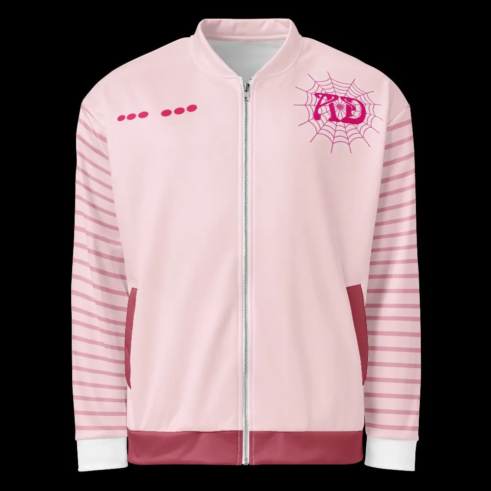 Pre-Order Covert Fan Bomber Jacket - Pink Track Jacket with Striped Sleeves and Logo Design