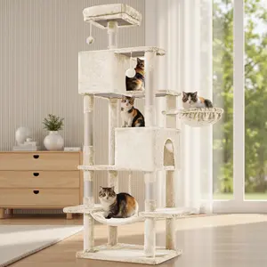 Cat Tree Tower, Multi-Cat Climbing Tower with Condo, Natural Sisal Scratching Posts, Extended Platform, Hammock, Pet House for Indoor Cats and Kittens Play