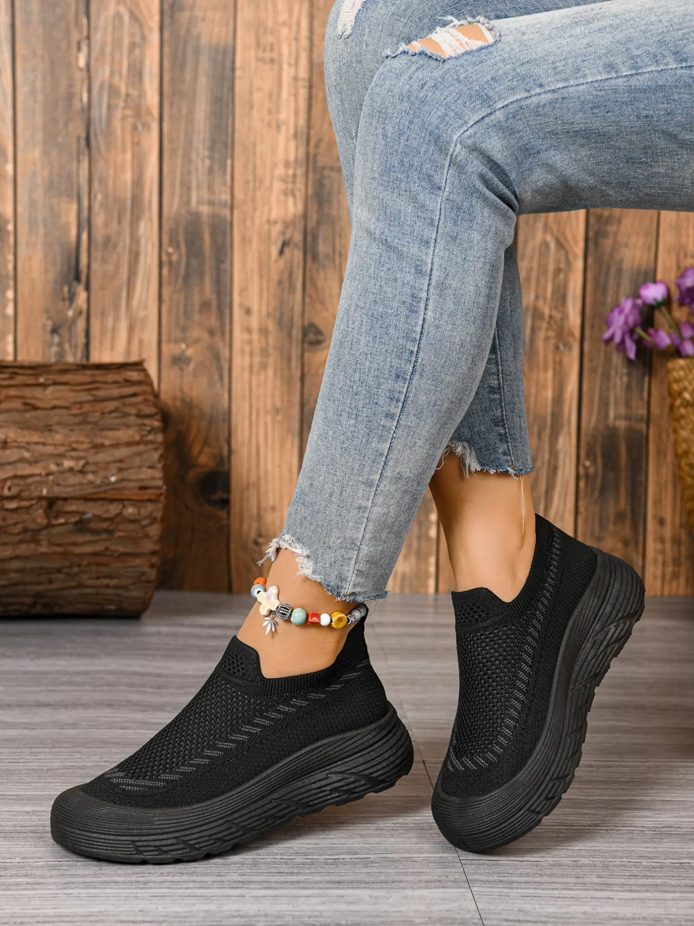 Platform Knit Slip-On Sneakers for Women - Lightweight Low-Top Casual Walking Shoes for Travel, Work & Everyday Use