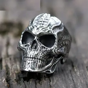 New Men's 316L Stainless Steel Rings Domineering Hand Carved Mould Rough Skull Ring Punk Biker Jewelry Gifts