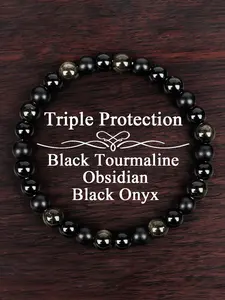 Unisex Crystal Healing Bracelet, 6mm Jade & Beads, Triple Protection Jewelry Gift, Suitable for Men & Women, High Quality Bracelet