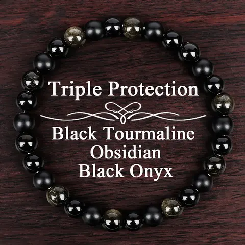 Unisex Crystal Healing Bracelet, 6mm Jade & Beads, Triple Protection Jewelry Gift, Exquisite Bracelet, Suitable for Men & Women, High Quality Bracelet