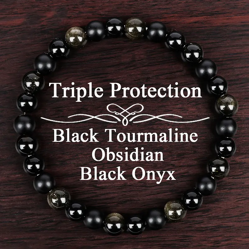 Unisex Crystal Healing Bracelet, 6mm Jade & Beads, Triple Protection Jewelry Gift, Exquisite Bracelet, Suitable for Men & Women, High Quality Bracelet