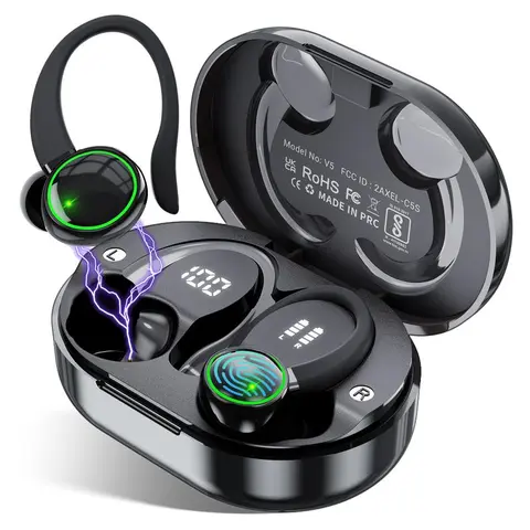 EDYELL V5 Open Ear Wireless Earbuds - Bluetooth 5.3 57.5g±0.3 Lightweight Headset, IPX7 Waterproof Sweatproof Sports Earphone with Integrated Mic for Calls, Secure Fit for Running, Work, 20khz Audio