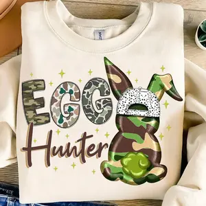 Egg Hunter Bunny Sweatshirt, Camo Easter Bunny T-Shirt, Retro Easter Shirt, Camouflage Easter, Easter Day Tee, Family Matching Outfit, Trending Shirt, Y2k Clothing, Youth Clothing