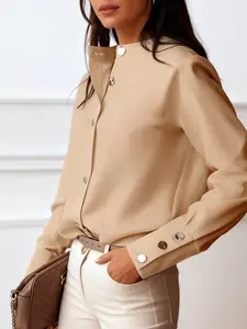 A set of women's casual Elegant Chic solid color shirts, suitable for autumn and winter, suitable for home, indoor, and outdoor wear