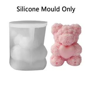 3D Rose Bear Silicone Mold, Candle Making, Handcraft, Handmade Crafts, Valentine's Day Gift, Birthday Gift, Mother's Day Gift, Durable & Flexible Design
