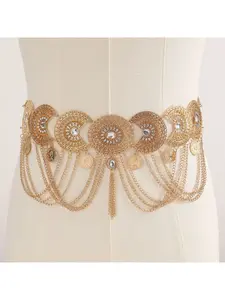 Retro Tang style Dunhuang Feitian Hanfu waist chain exotic ethnic style accessories belly dance tassel geometric coin belt Statement Belts Adjustable Waist Belt